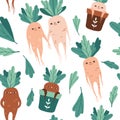 Cute mandrake roots seamless pattern